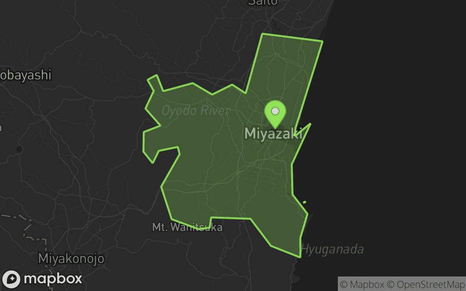 Map highlighting Miyazaki, Japan