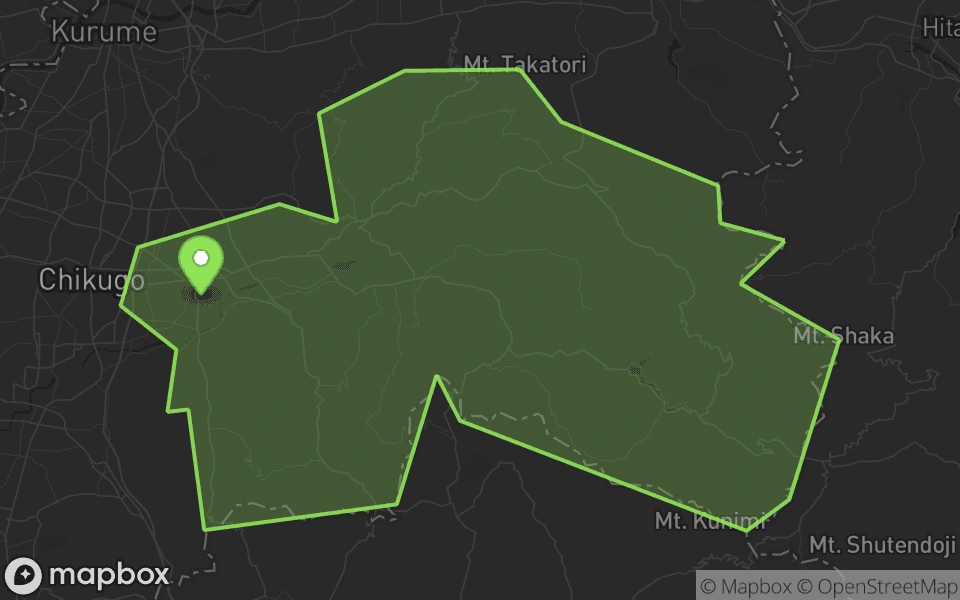 Map highlighting Yame, Japan