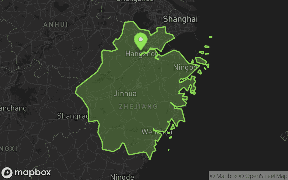 Map highlighting Zhejiang, China
